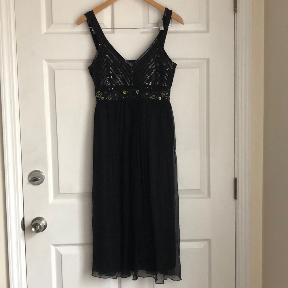 SPENSER JEREMY Black silk blend iridescent sequins dress Medium floral embroider